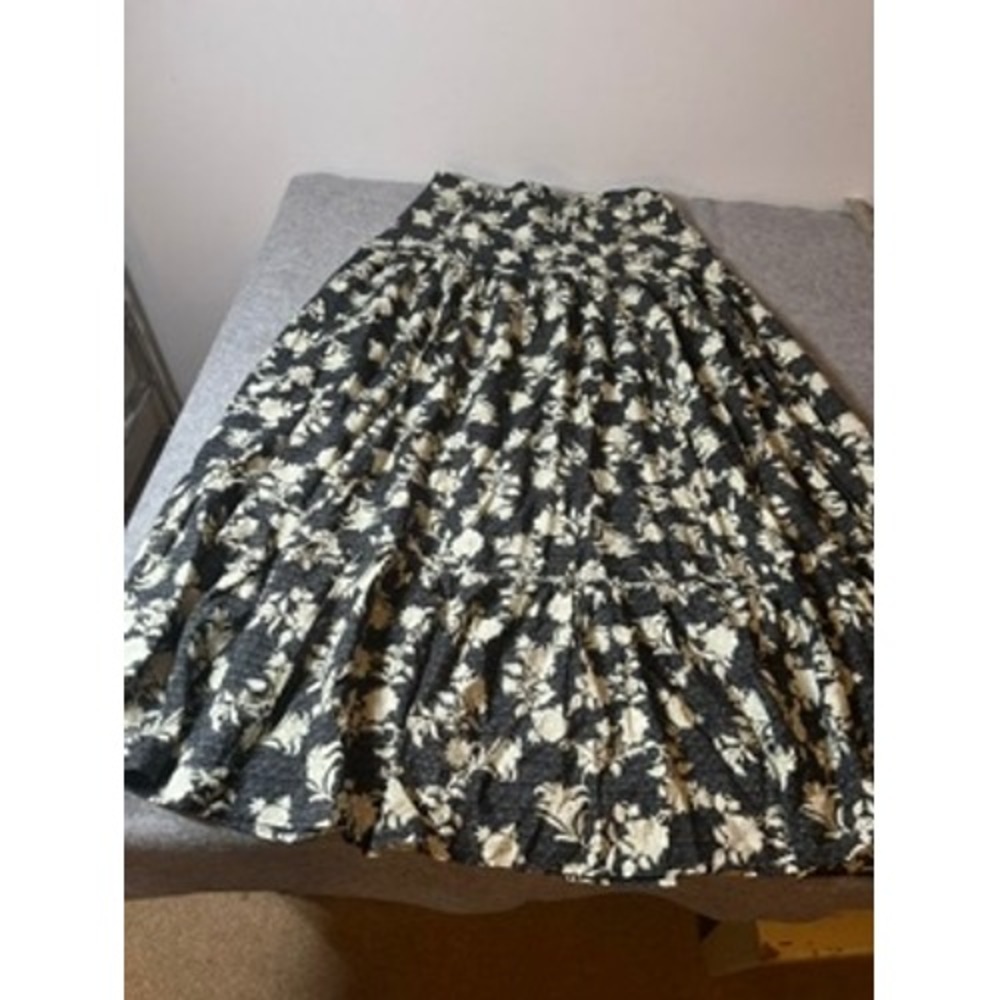Peace Love World Boheme Collection Floral Tiered Maxi Skirt Black Cream Small